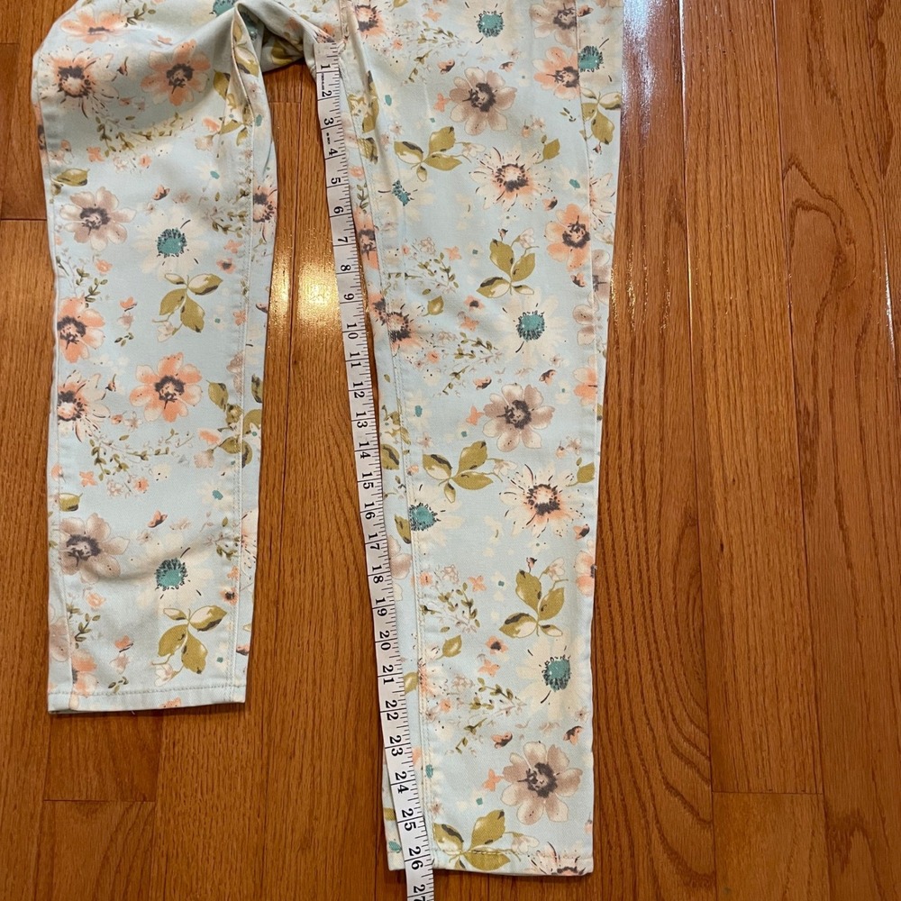 Vanilla Star Floral Print Skinny Jeans Blue Peach Flower Low Rise Size 11 - Picture 9 of 13